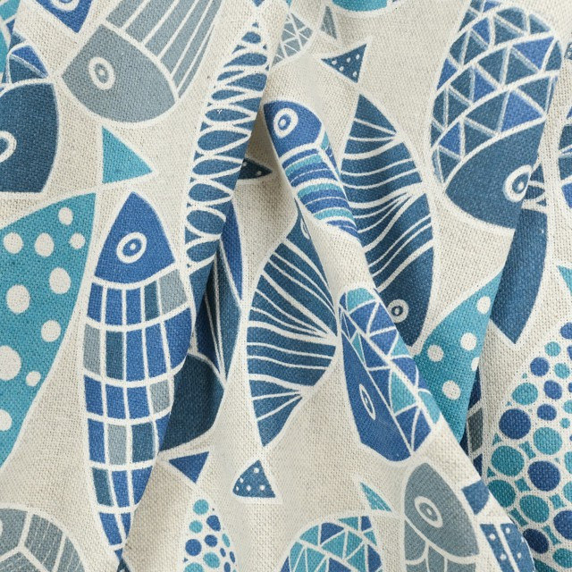 Linen Effect Coating 140 blue fish